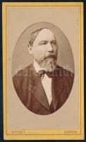 cca 1875 Szakállas férfi (Gál Ferenc) portréja, keményhátú fotó Bietler F. szegedi műterméből, 10,5×6,5 cm