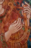 Lőrincz Vitus (1933-): Lantos lány. Tűzzománc, rézlemez 48x20 cm Fa keretben., 58x33 cm Jelzett /// ...