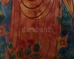 Lőrincz Vitus (1933-): Lantos lány. Tűzzománc, rézlemez 48x20 cm Fa keretben., 58x33 cm Jelzett /// ...