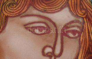 Lőrincz Vitus (1933-): Lantos lány. Tűzzománc, rézlemez 48x20 cm Fa keretben., 58x33 cm Jelzett /// ...