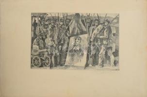 Feledy Gyula (1928-2010): Petőfi útján (Madrid). Rézkarc, papír, jelzett. Kartonon. 19x29,5 cm