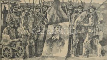 Feledy Gyula (1928-2010): Petőfi útján (Madrid). Rézkarc, papír, jelzett. Kartonon. 19x29,5 cm