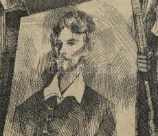 Feledy Gyula (1928-2010): Petőfi útján (Madrid). Rézkarc, papír, jelzett. Kartonon. 19x29,5 cm