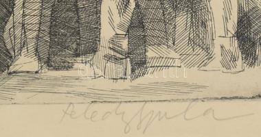 Feledy Gyula (1928-2010): Petőfi útján (Madrid). Rézkarc, papír, jelzett. Kartonon. 19x29,5 cm