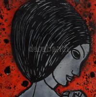 Lőrincz Vitus (1933-): Akt hátulról. Tűzzománc, rézlemez 48x15 cm Háttér 68x30 cm