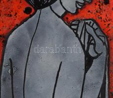 Lőrincz Vitus (1933-): Akt hátulról. Tűzzománc, rézlemez 48x15 cm Háttér 68x30 cm