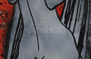 Lőrincz Vitus (1933-): Akt hátulról. Tűzzománc, rézlemez 48x15 cm Háttér 68x30 cm