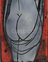 Lőrincz Vitus (1933-): Akt hátulról. Tűzzománc, rézlemez 48x15 cm Háttér 68x30 cm