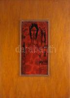 Lőrincz Vitus (1933-): Lány, fohásszal. Tűzzománc, rézlemez, jelzett 10x20 cm kerteben 28x38 cm,