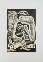 Láta László (1938-): Hüllőcsók, 1980. Linómetszet, papír, jelzett, apró gyűrődéssel, paszpartuban, 48x32,5 cm