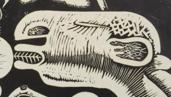 Láta László (1938-): Hüllőcsók, 1980. Linómetszet, papír, jelzett, apró gyűrődéssel, paszpartuban, 4...