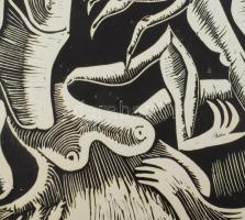 Láta László (1938-): Hüllőcsók, 1980. Linómetszet, papír, jelzett, apró gyűrődéssel, paszpartuban, 4...