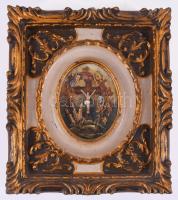 Üvegezett vallásos viaszkép, jelzett, 20x17 cm