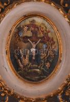 Üvegezett vallásos viaszkép, jelzett, 20x17 cm