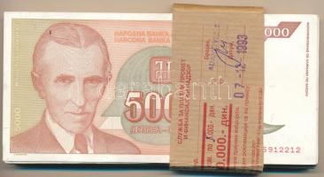 Jugoszlávia 1993. 5000D (80x) eredeti banki kötegelővel T:F,VG Yugoslavia 1993. 5000 Dinara (80x) with original bank currency strap C:F,VG