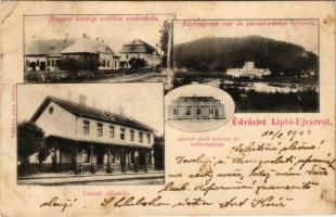 1903 Liptóújvár, Liptovsky Hrádok; M. kir. erdőőri szakiskola, vár és járásbíróság, vasútállomás, Jancsó Jenő lakháza és üzlete. Jancsó Jenő saját kiadása / forestry school, castle and district court, railway station, publisher's shop and house (EK)
