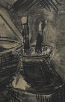 Jelzés, erdélyi magyar művész: Csendélet. Szén, papír, üvegezett fakeretben, 60x45 cm