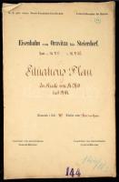 ca 1860 Oravicabánya - Stájerlak (Eisenbahn von Oravitza bis Steierdorf) vasútvonal kézzel rajzolt hossz-szelvénye, 450x38 cm. Látványos, nagyméretű tervrajz. Egyedi ritkaság Európa egyik legszebb vonalvezetésű vasútvonaláról.  Az Oravicabánya (Oraviţa) - Stájerlak-Anina (Anina) vasútvonalat a történelme és vonalvezetése miatt teljes joggal hasonlítják Európa egyik legszebb hegyi vasútjához, az osztrák Semmering-vasúthoz. Építésük azonos korszakra tehető, a mérnökök köre és az építmények jellege is nagyjából megegyezik. Az aninai vasút azonban kimondottan teherszállítás céljára épült, ezért a vonalvezetése is sokkal vadregényesebb, az alacsony sebesség ellenére - vagy inkább azért - az utazás egy életre szóló élmény.  /  ca 1860 Hand-drawn longitudinal section of the Oravicabánya - Stájerlak (Eisenbahn von Oravitza bis Steierdorf) railway line. 450x38 cm Spectacular, large-scale plan. A unique rarity of one of the most beautiful railway lines in Europe. The Oravicabánya (Oraviţa) - Stájerlak-Anina (Anina) railway line, due to its history and layout, is rightly compared to one of the most beautiful mountain railways in Europe, the Austrian Semmering Railway. Their construction can be dated to the same era, the range of engineers and the nature of the structures are also roughly the same. However, the Anina railway was built specifically for freight transport, so its layout is much more wildly novel, and despite the low speed - or rather because of it - the journey is an experience of a lifetime.