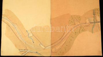 ca 1860 Oravicabánya - Stájerlak (Eisenbahn von Oravitza bis Steierdorf) vasútvonal kézzel rajzolt h...