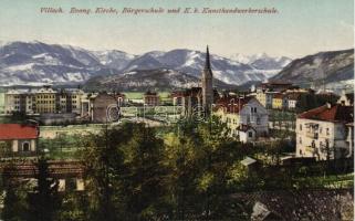 Villach with Evangelist church, public school and craft school