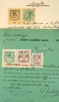 1898 4 db magas, sokszínű illetéklerovás, okmányon 

1898 4 high franking, multi-colored document ...