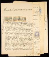 1880-1900 7 db magas, sokbélyeges, vegyes illetéklerovás, okmányon  1880-1900 7 high franking, multi-colored documents