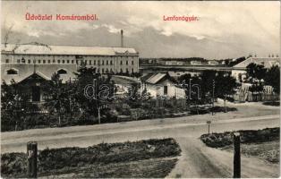 1908 Komárom, Komárno; Lenfonógyár. Spitzer Sándor kiadása / flax spinning mill, factory + perfin (E...