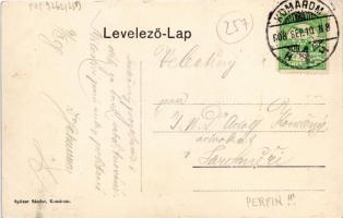 1908 Komárom, Komárno; Lenfonógyár. Spitzer Sándor kiadása / flax spinning mill, factory + perfin (E...