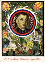 1940 Dr. Jozef Tiso, prvy prezident Slovenskej Republiky / Tisza József, a Szlovák Köztársaság első elnöke / Jozef Tiso, the First President of the Slovak Republic, patriotic propaganda, floral + "ZILINA AUTOPOSTA" So. Stpl. (EK)
