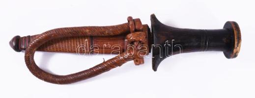 Szudáni népi tőr, fa markolattal, bőr tokban, h: 25 cm