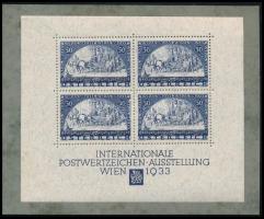 Ausztria 1933 WIPA blokk kifogástalan állapotban tokkal együtt, a beragasztásból származó jelentéktelen ragasztónyomokkal. (Mi EUR 3.750.-)