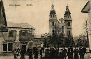 1912 Bohorodchany, Bohorodczany; Kosciól / church, shop of Israel Kern (crease)