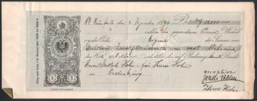 1894 8 db osztrák váltó összekapcsolva, 3-4 guldenesek és vegyes 1-5Fl illetékbélyeg kiegészítések   1894 8 Austrian bills of exchange linked together, 3-4 guilders and mixed 1-5 Fl duty stamp additions