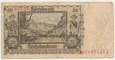 Német Harmadik Birodalom 1939. 20M "B 0167721" T:F,VG
German Third Reich 1939. 20 Mark &q...