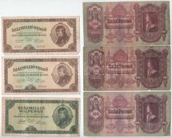 1930. 100P (3db, közte egy alacsony sorszámmal) + 1946. 100.000.000P (2x) + 100.000.000MP T:F,VG közte erős papír