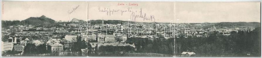 Lviv, Lwów, Lemberg; 3-tiled folding panoramacard. Jan Bromilski (torn at fold)