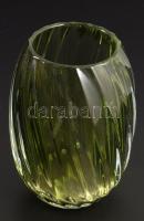 Anyagában zölden színezett csavartbordás váza, hibátlan, m: 13 cm