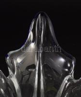 Cseh kristály öntött váza, kéküveg peremezéssel, hibátlan, m: 18 cm