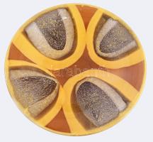 Iparművész mázas kerámia dísztál, d: 27,5 cm