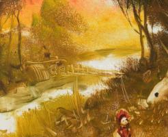 Szilágyi Imre (1942-): Társaság a szabadban. Olaj, farost, jelezve jobbra lent. 40x50 cm. Fakeretben