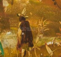 Szilágyi Imre (1942-): Társaság a szabadban. Olaj, farost, jelezve jobbra lent. 40x50 cm. Fakeretben