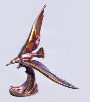 Lampart Zománcipari Művek lüszteres mázas sirály asztaldísz, vas, jelzett,kopott, m: 21,5 cm