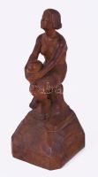 Art deco női akt. Jelzés nélkül, faragott fa, cca 1930, m: 23 cm
