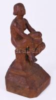 Art deco női akt. Jelzés nélkül, faragott fa, cca 1930, m: 23 cm