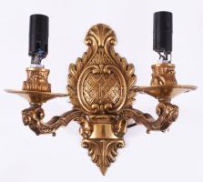 Maszkos díszítésű antik kétégős bronz falikar, 22x23 cm