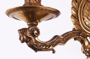 Maszkos díszítésű antik kétégős bronz falikar, 22x23 cm