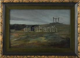 Zugschwerdt Imre (XX. sz. első fele): Golgota. Olaj, fa. Jelezve jobbra lent. Dekoratív keretben. 20x30 cm