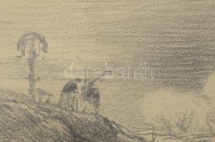 Pörge Gergely (1858-1930): Nyáj, 1906. Ceruza, papír, jelzett, üvegezett fakeretben, 16,5x24,5 cm