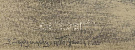 Pörge Gergely (1858-1930): Nyáj, 1906. Ceruza, papír, jelzett, üvegezett fakeretben, 16,5x24,5 cm