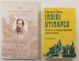2 db könyv: Jakabos Ödön: Indiai útinapló. Kőrösi Csoma Sándor nyomában. Gálfalvi György utószavával. Bukarest, 1983, Kriterion. Kiadói egészvászon-kötés, kissé sérült kiadói papír védőborítóban. + Farkasné Ács Erzsébet: Ybl. Egy építész életműve képekben. Bp., 1998, Ybl Miklós Műszaki Főiskola. Fekete-fehér képekkel illusztrálva. Kiadói kartonált papírkötés. Megjelent 1000 példányban.